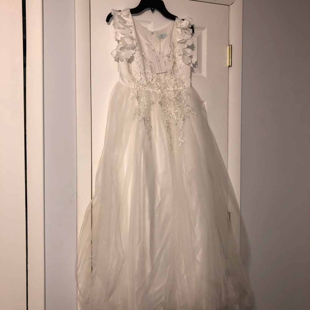 Flower girl communion white floral ball gown